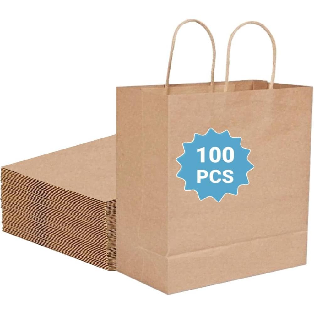 COGLARING 100 szt. 11 x 5,9 x 11 torebek prezentowych, brązowa torba z papieru kraftowego z uchwytami, luzem, na artykuły spożywcze, do sprzedaży detalicznej, na urodziny, zakupy, biznes