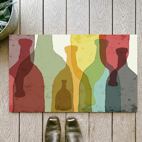 OHJEAJDS Alfombra de baño Antideslizante para baño,Absorbente de Agua,Felpa,Microfibra, (60x100cm),Vino, sición Abstracta con Siluetas de Acuarela Botellas de Vino Whisky Tequila Vodk