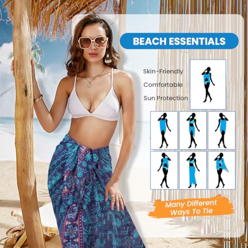 DiULi Beach Wrap Sarong for Women Bohemian Chiffon Sarong Bikini Cover Up,Beach Skirts,Wrap Skirts,Swimsuit Cover-Ups,Summer Holiday Beach Skirts,Shawls,Scarf Beachwear(Blue) - Image 6
