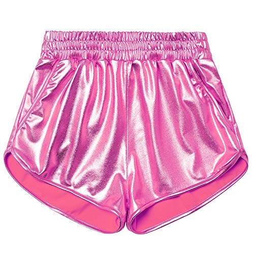 Image of Perfashion Women's Metallic Shiny Shorts Sparkly Hot Yoga Outfit