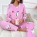 Women's Cute Cat Print Winter Flannel Pajamas Set Long Sleeve Warm Fleece Sleepwear Plush Soft 2 Piece Lounge Pjs