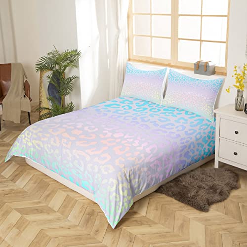 Homemissing Leopard Print Duvet Cover Set Cheetah Print Bedding Set for Kids Boys Girls Safari Wild Animal Decor Comforter Cover Set Microfiber Ombre Bedspread Cover Pink Blue Bedclothes Single - Image 2