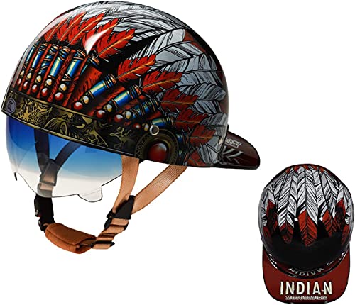 German Style Nostalgic Vintage Open Face Motorcycle Helmet Retro Baseball Cap Half Helmet with Hidden Visor DOT Approved for Street Racing Bicycle Cruiser Scooter Jet Style Moped M~XXL