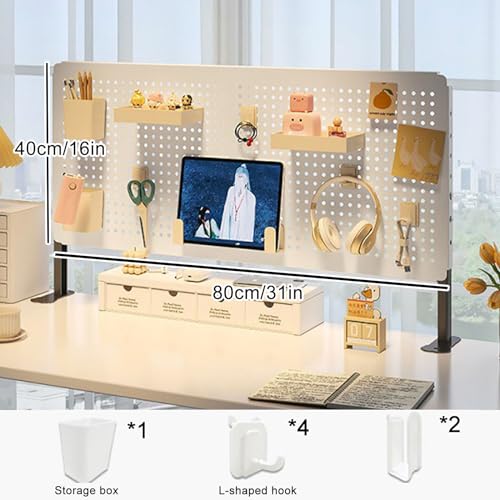 MGBIDMI Clamp On Desk Extender Clamp-on Desk Pegboard, Privacy Panel For Desk, Magnetic Metal Peg Board With Accessories, Gaming Desk Organizer(Yellow,40 * 40cm/16 * 16in