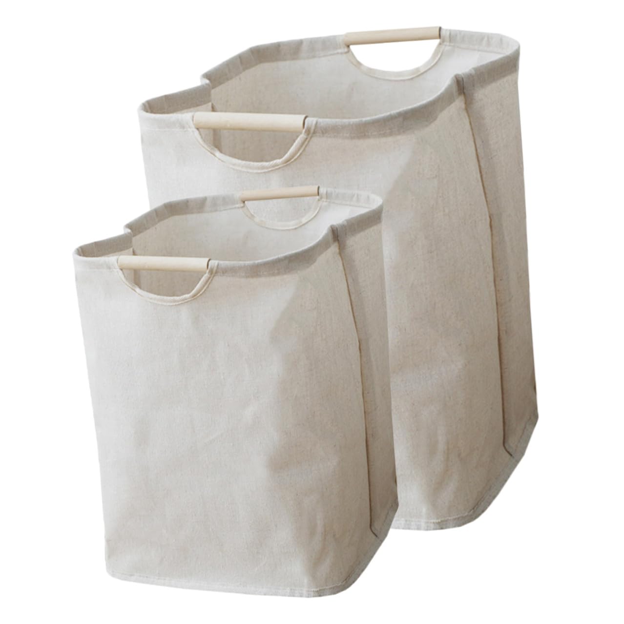 Faltbarer Wäschekorb 60l und 36l, Baumwolle Leinen mit Holzgriff | Faltbarer Wäschekorb Zusammenklappbar, 2 Stück, Beige, für Zuhause und Wohnheim