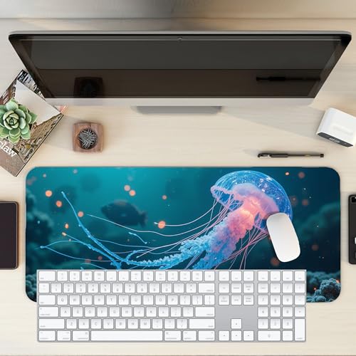 Image of Jellyfish XL Extended Gaming Mouse Pad | XXL Large Desk Mat 60x30cm for Laptop & PC | Non-Slip Rubber Base, Waterproof, Durable & Smooth Surface | Office, Gaming & Study, asthetic