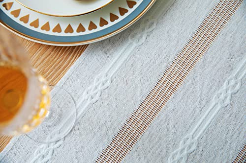Zeemart Farmhouse Table Runner, Rustic Table Runners 72 Inches Long, Linen Boho Table Runner, Braided Striped White Table Runner For Dining Party Holiday, 14X72 Inches, Widehollow Off White #TOP5