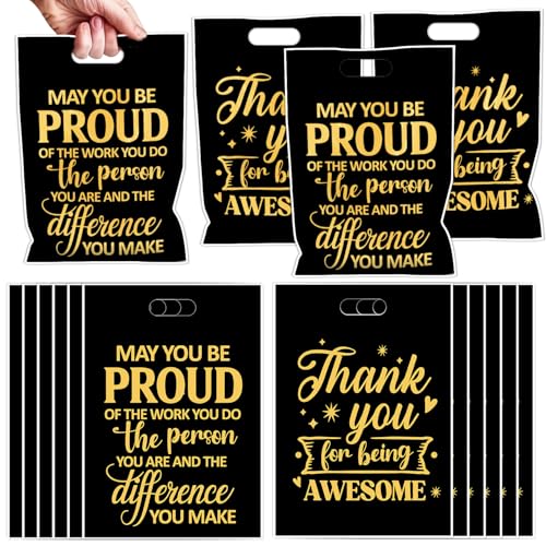 Falueqg Thank You Gift Bags - 50 Pcs Employee Appreciation Goodie Candy Gift Bags Black Gold We Appreciate You Teachers Party Supplies for Coworkers Teacher Staff Volunteer Doctor Nurses Appreciation Week Decor