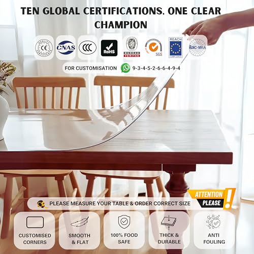 Image of MR.CLEAR Max Shield | India's 1st & Only Antibacterial Table Cover | (47 x 42 Inches, 2mm) | 4 & 6 Seater Waterproof PVC Cloth | Office & Home Dining Tables Top Thick & Water Proof Clear Protector