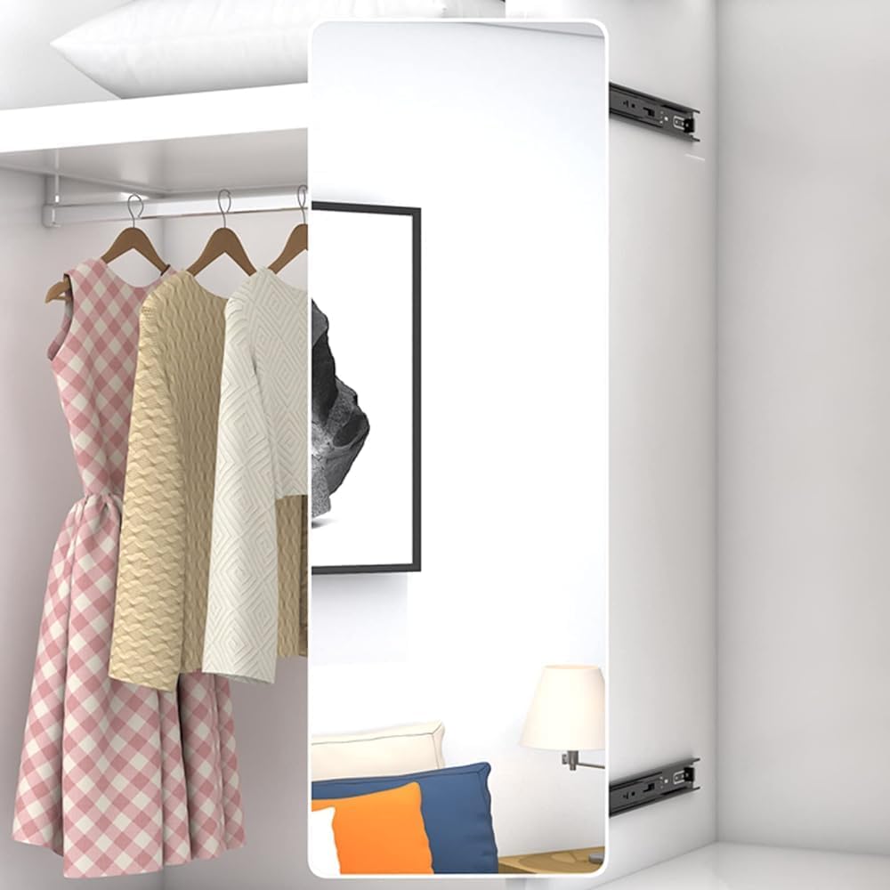 Full-Length Mirror Closet with Push-Pull Retractable Design - Built-in Folding Sliding Rotating Dressing Mirror for Bedroom - Space-Saving and Invisible Pull-Out Feature