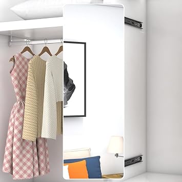 Push-pull Retractable Full-length Mirror Closet Built-in Folding Sliding Rotating Dressing Mirror Closet With Invisible Pull-out Retractable Full-length Mirror,for Bedroom, Size80x30cm,ColorWhite