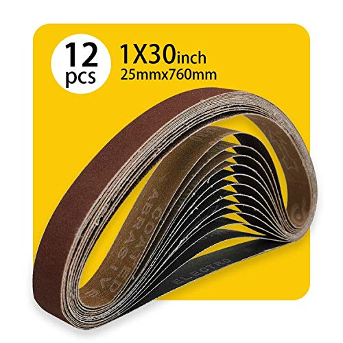 1 x 30 Inch 120 Grit Sanding Belt | Premium Aluminum Oxide Sanding Belt | Premium Sander Sandpaper &ndash; 12 Pack