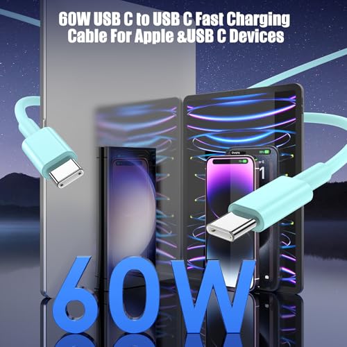 Image of 3-Pack Green [3.3FT+6.6FT+10FT] 60W USB C to USB C Cable, Type C Fast Charging Cable for iPhone Air 17 16e 16 15 Pro Plus Pro Max，for Galaxy S25, for iPad Pro /Air /mini, for MacBook Pro /Air and More