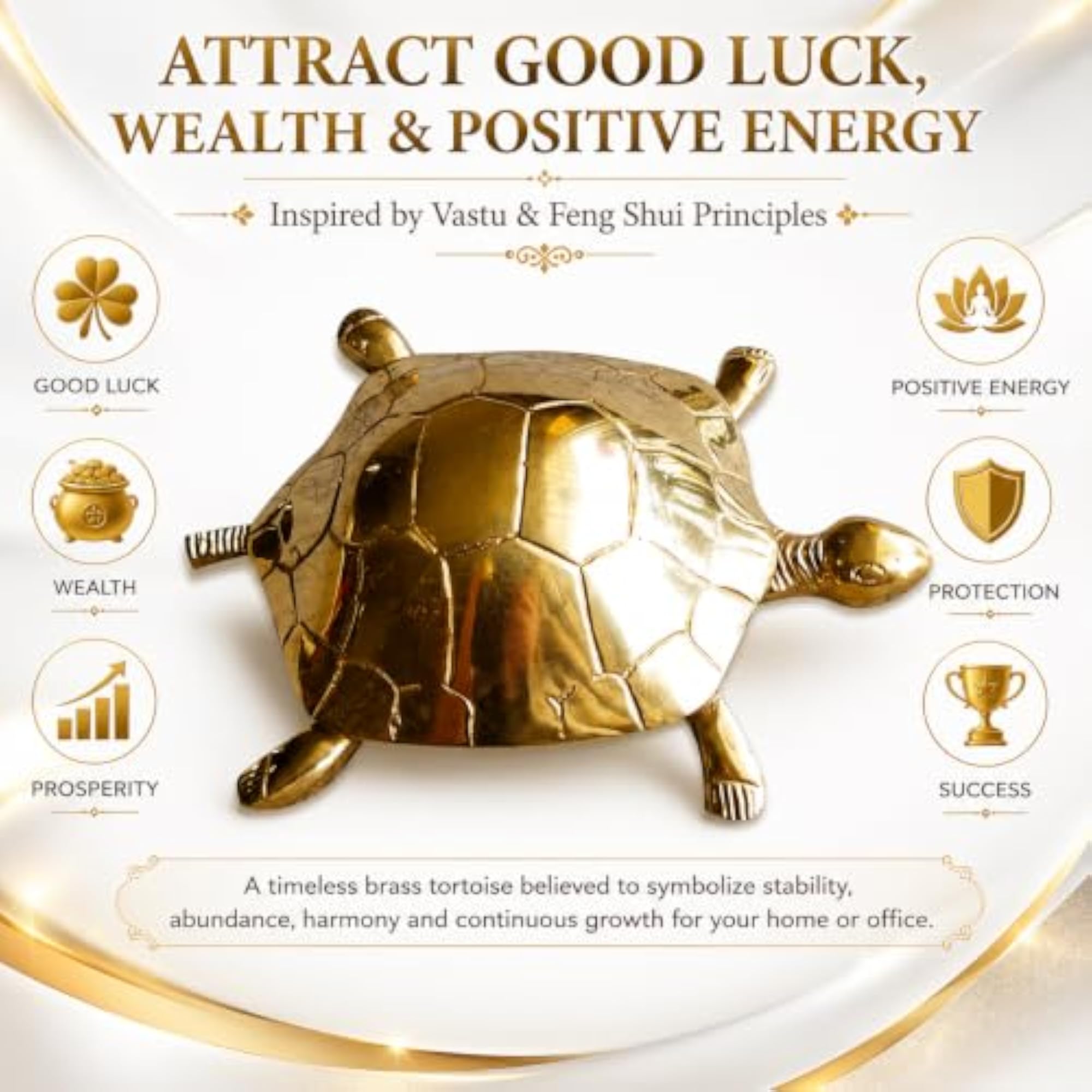 Shubh Sanket Solid Brass Tortoise - 8 Inches, Wealth & Prosperity