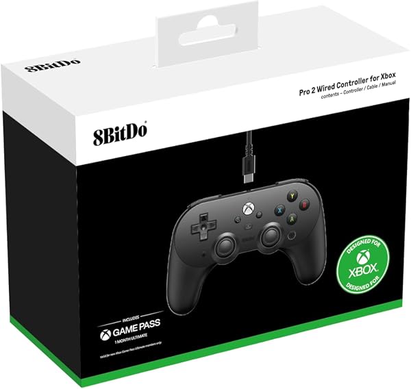 8Bitdo Pro 2 Wired Controller for Xbox, Hall Effect Joystick Update, 3.5mm Audio Jack, Compatible with Xbox Series X|S, Xbox One, Windows 10/11 - Officially Licensed (Black) - 4