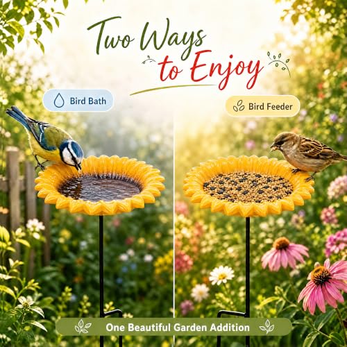MIXXIDEA Sunflower Bird Bath&Birdfeeder for Small Birds Outdoors Mtal Flower Bird Bath Bowl Stick into Ground Cute Tray Feeders for Outdoor Garden Decoration for Bird Lovers by MIXXIDEA - Used condition - Image 3