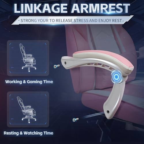 Image of DL-win Video Gaming Chairs for Adults, Gamer Chair with Footrest, High Back, Big and Tall Gamer Chair's with Massage Lumbar Support, 360 Swivel Height Adjustable Computer Chaires, Pink