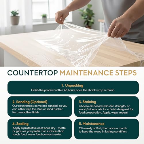 Bme Hevea Solid Wood Butcher Block Countertop, Wood Table Top, Butcher Block Desk Table Top for DIY Kitchen Island, Washer Dryer, or Workstation – Unfinished - 96" L x 4" W x 0.75" Th by Bme - Image 7