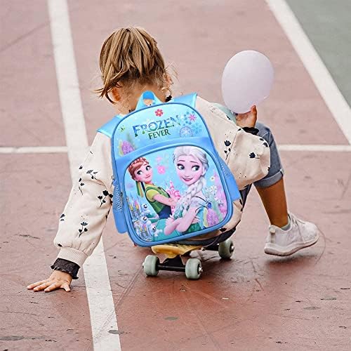 School Bags for Girl Kids, Girls Frozen School Backpack Lunch Travel Rucksack Bag, Blue Prinzessin Backpack Water Resistant Durable Casual Backpack Magical Elsa Prinzessin Backpacks for Students