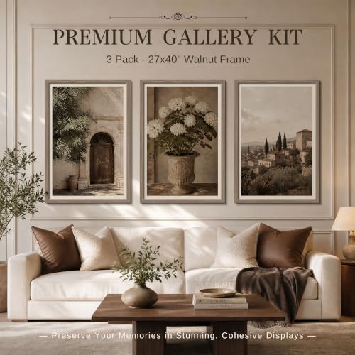 Image of VCK 27x40 Inch Poster Frame Set of 3, Walnut Wood Frames for Wall Decor