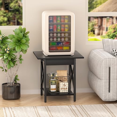 Image of GreenForest Square End Table for Living Room, 20 Inch Large Side Table with X-Frame, Farmhouse Tall Bedside Nightstand with 2-Tier Storage Shelf, Black