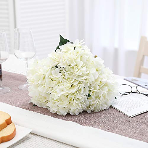 Miniatura 5 de Tifuly Artificial Hydrangea Flower, 5 Pcs Ramos De Hortensias De Seda De Tallo Largo Para Bodas, Hogar, Hotel, Decoración De Fiestas, Centros De Mesa Blanco