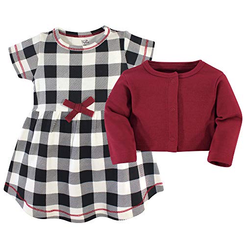 Touched By Nature Baby Girls Organic Cotton And Cardigan Dress, Black Plaid, 4T Us #TOP1