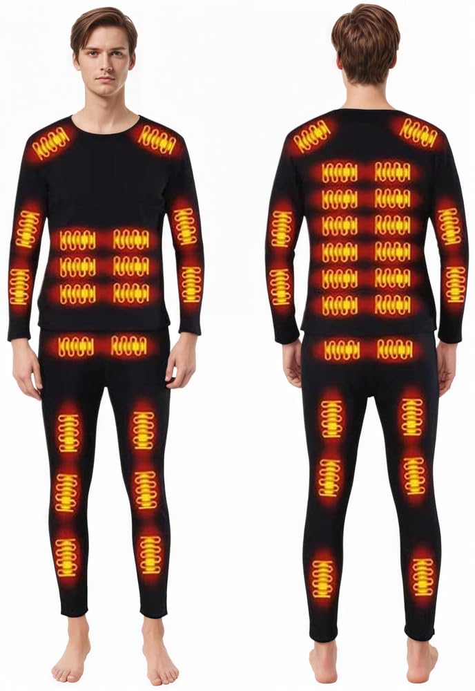 Photo 1 of DIMHLCDZA Men's Winter Thermal Underwear Set USB Constant Temperature 28 Zone Heated Top Pants Set Fleece Lined Snow Leggings Suitable for Cold Weather L/Black, Large