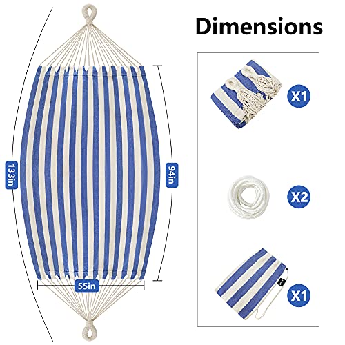 Rooity Double Hammock Brazilian Hammocks With Portable Carrying Bag,Soft Cotton Fabric, Up To 450 Lbs Hanging For Patio,Trees,Garden,Backyard,Porch,Outdoor And Indoor Xxx-Large Stripe (Blue-White) #TOP1
