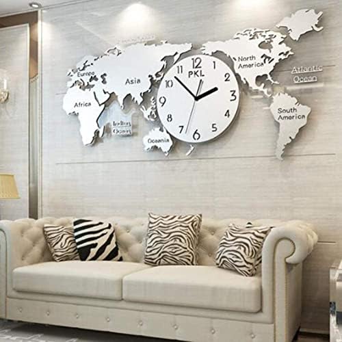 Wzglod World Map Wall Clock, Stainless Steel SUS304,Living Room Decoration Modern Art Quartz Clock Wall Clock, Atmospheric Personality Creative Clock, Wall Decoration Wall Art(70 x 34 cm),Silver