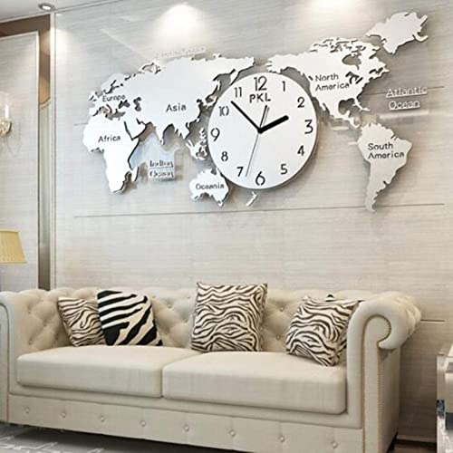 Wzglod World Map Wall Clock, Stainless Steel Sus304,Living Room Decoration Modern Art Quartz Clock Wall Clock, Atmospheric Personality Creative Clock, Wall Decoration Wall Art(70 X 34 Cm),Silver #TOP29