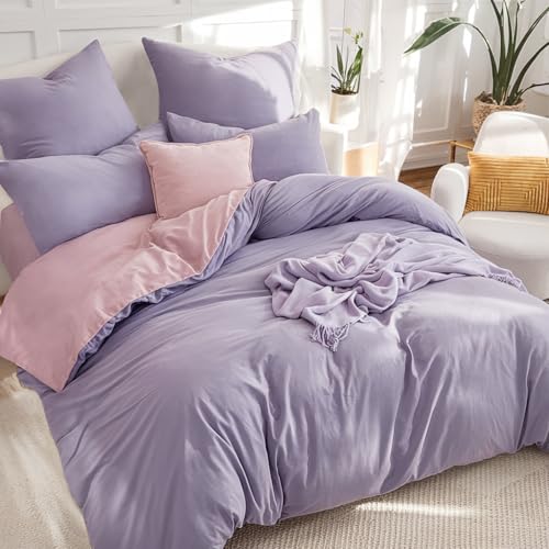 RUIKASI Lavender King Size Duvet Cover Sets Pink - Reversible Lavender Duvet Cover Kingsize Bedding Set with Zip, Soft Brushed Microfibre King Bed Duvet Set Quilt Cover with 2 Pillowcases