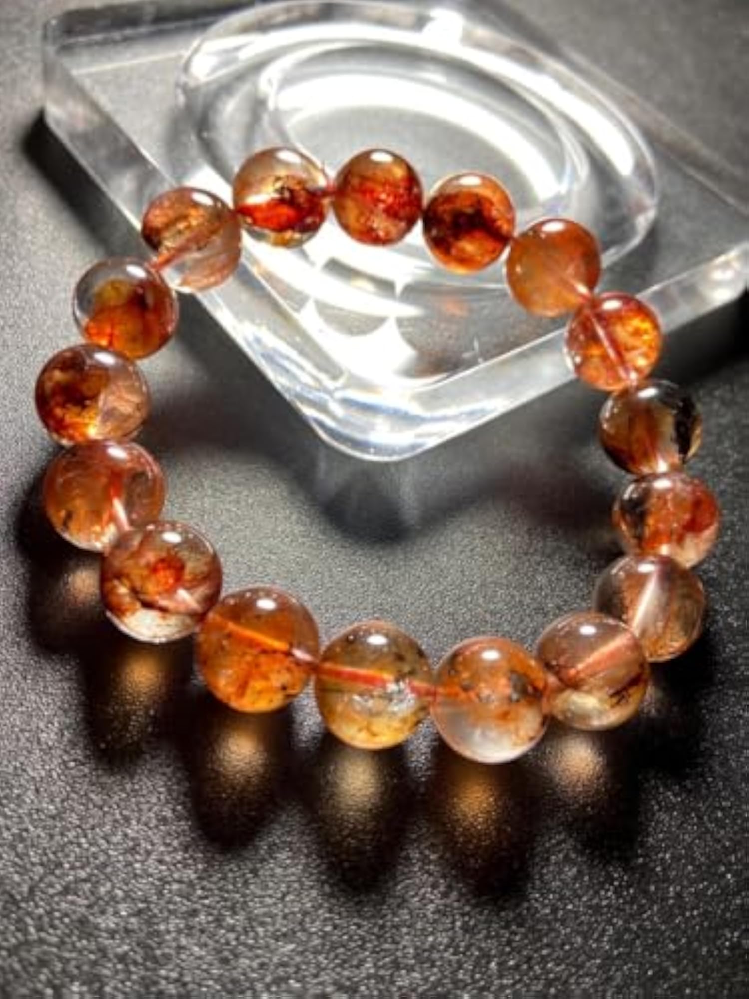 Unisex Natural Fire Quartz 12mm Round Bead Stretchable Bracelet