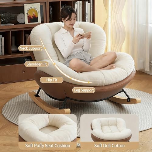 Comfy Upholstered Rocking Chair for Indoor Bedroom & Balcony, Lazy Sofa with Ottoman for Relaxation, Napping & Reading - Stylish & Cozy Design (Without Footstool)