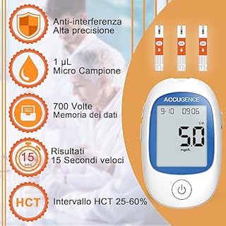 ACCUGENCE Misuratore di acido urico con 25 strisce reattive per acido urico, misuratore di acido urico multifunzione 3 in 1 Test dell'acido urico