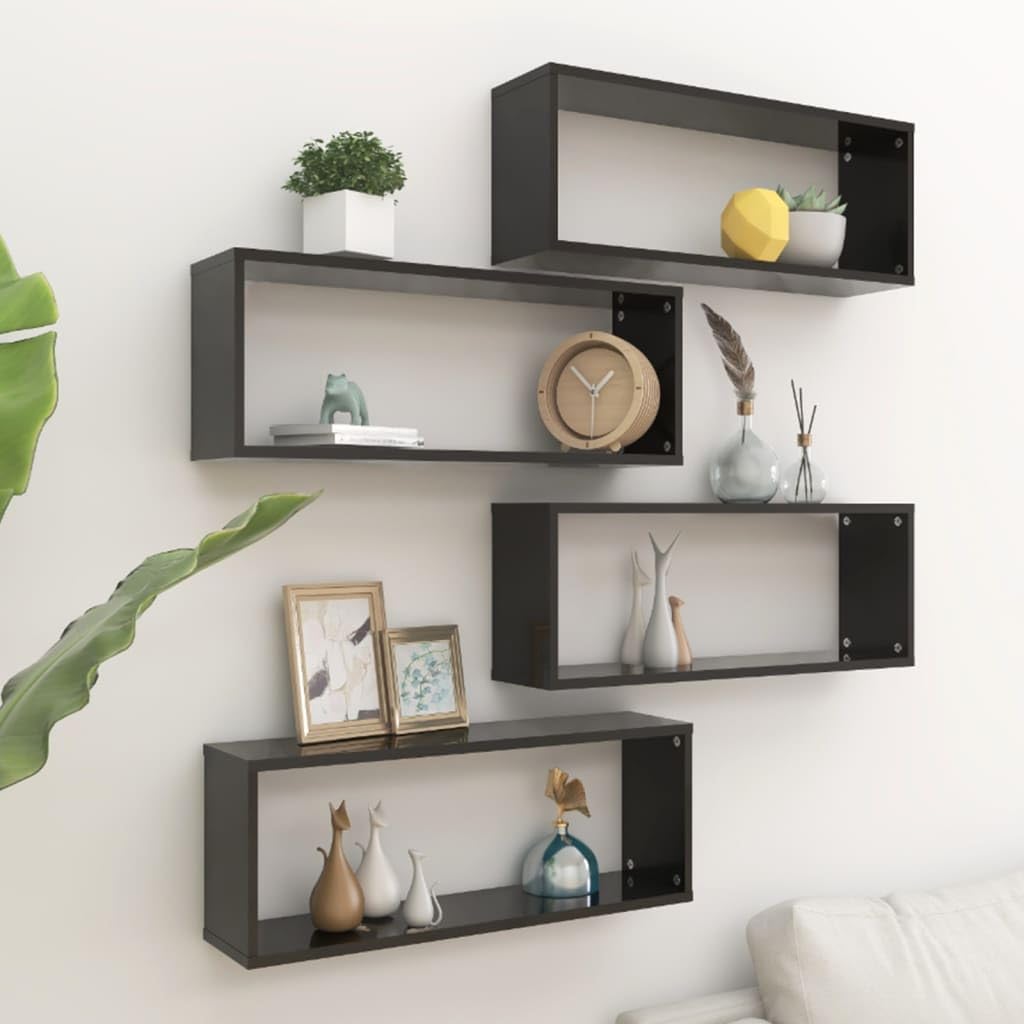 Étagère murale cube de rangement bois noir 60 cm meuble salon lot de 4