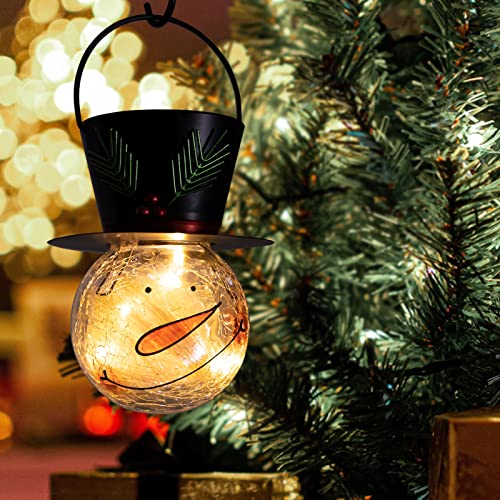 Starsoul Snowman Solar Lanterns, Christmas Outdoor Hanging Lantern Waterproof Decorative Snowman Lamps Decor For Garden, Patio, Yard, Porch, Xmas Holiday Party Decor (Small Leaves) #TOP5