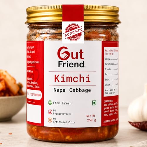 Image of Gut Friend Napa Cabbage Kimchi - Authentic Taste 250g | Pure Veg | Authentic Spice Kimchi | Authentic Korean Fermented Probiotic Pickle | Traditional Spicy Baechu Kimchi | Naturally Aged Vegan Gut Health Side Dish | Ready to Eat Korean Side | No Artificial Preservatives | #gutfriendproducts