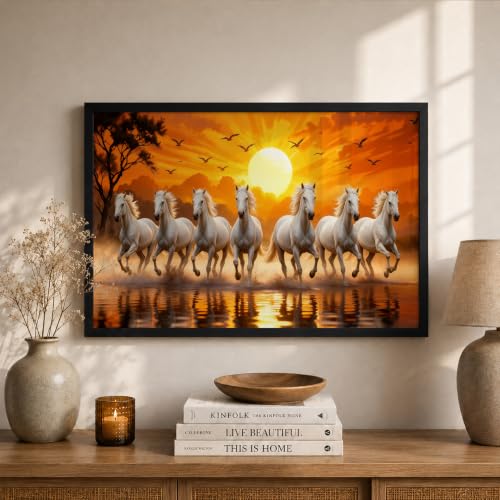 Image of Suneree 7 Horse Vastu Wall Painting (Landscape Collection) (Natural, Design 15, 33L x 25W cm)