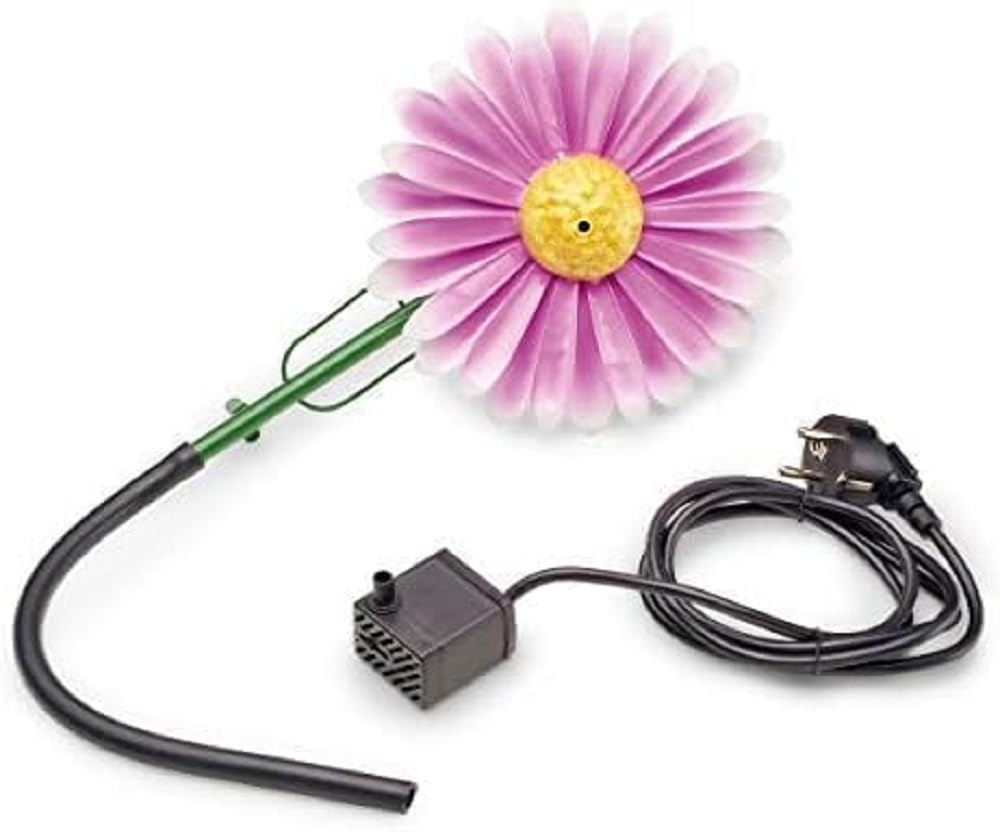 Speier Set Gänseblümchen pink SSDW 200i (200 l/h) | Wasserspiel | Wasserspeier aus Metall mit Pumpe | 1,5m Kabel | Gartendekoration