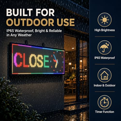 Image of P10 Outdoor Programmable LED Signs IP65 Waterproof, WiFi Control Scrolling LED Sign 39 inchx14 inch Open Welcome Sign Display Digital Advertising Board DIY Design Text, Border, Colour, Logo
