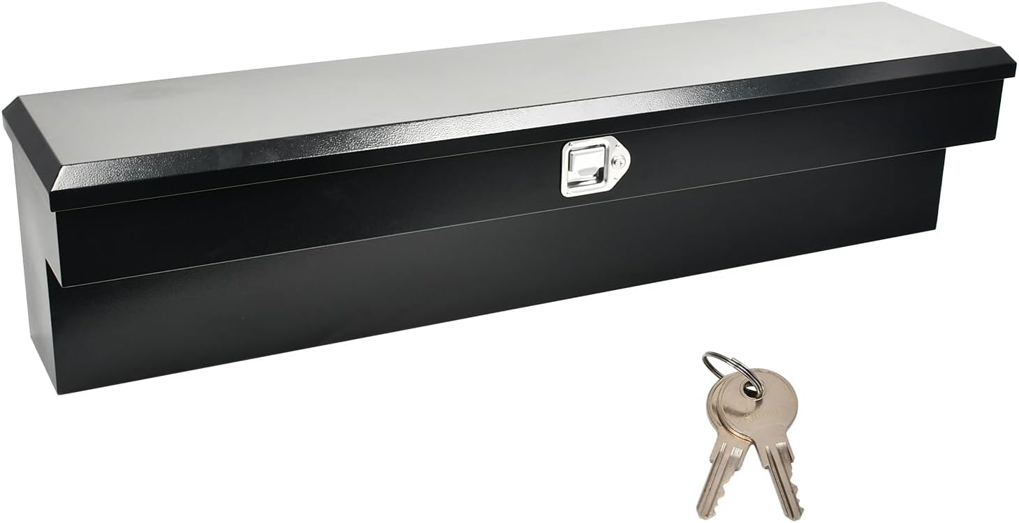 60'' Inch Steel Heavy Duty Side Mount Truck Tool Box Pick Up Truck Bed RV Trailer Toolbox Storage Organizer with Side Handle, Lock & Keys，Black(60"X8"X14")