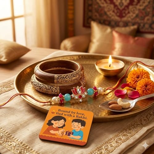 Image of SAUDEEP INDIA Decorative Fridge Magnet for Refrigerator Decor | Rakhi for Brother | Raksha Bandhan Gift Combo Set | Cotton Thread Rakhi for Bhai Bhaiya | Festive Home Decor Item(Lotus)
