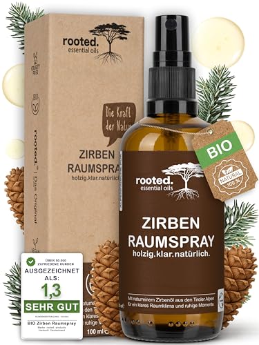 rooted. Zirben Raumspray 100ml [100% NATURREINES ZIRBENÖL] Klarer holzig-frischer Duft aus den Tiroler Alpen Zirbenspray für Zuhause Wohn- & Arbeitsräume