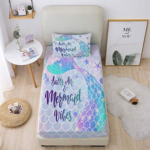MUSOLEI-Mermaid-Girl-Fitted-Sheet-Set-Twin-3D-Fantasy-Bedding-Set-2PCS-1-Deep-Pocket-Fitted-Sheet-with-1-Pillowcases-Wrinkle-Free-Cozy-Microfiber05Twin 51t