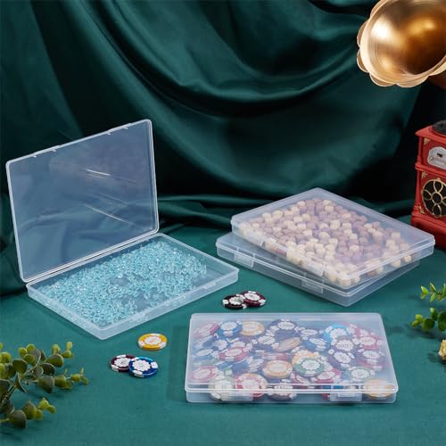 Image of BENECREAT 4 Packs 6.3x8.8x1inch Bead Storage Organizer Box, Rectangle Clear PP Plastic Box Containers, Dustproof Case with Hinged Lid for Cards, Beads and Craft Supplies