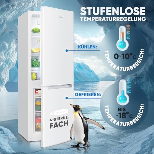 Bomann Kühlschrank mit Gefrierfach 143cm hoch | Kühl Gefrierkombination 173L mit 3 Ablagen & 3 Schubladen | Türanschlag wechselbar | leise Kühlgefrierkombi 40db | Kühlschrank KG 7359 weiß – Bild 4