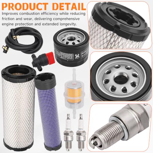 Image of 11013-7044 Outer & 11013-7045 Inner Air Filter, 49065-7007 Oil Filter for Kawasaki FX651V FX691V FX730V FX751V FX801V FX850V FX1000V Engines Spark Plug Lawn Mower Tune-Up
