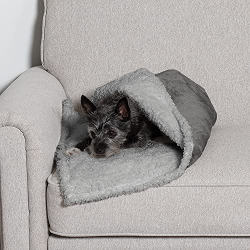 Image of Furhaven Waterproof & Self-Warming Throw Blanket for Dogs & Indoor Cats, Washable & Reflects Body Heat - Soft-Edged Terry & Sherpa Dog Blanket - Silver Gray, Small