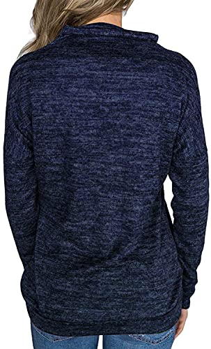 Unidear Womens Cowl Neck Solid Long Sleeve Slim Pullover Top Sweatshirt Pockets #1Navy Blue L #TOP2